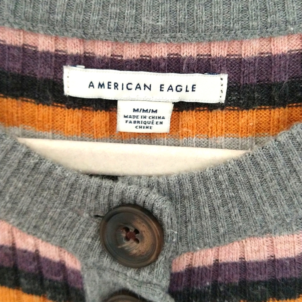 American Eagle Multicolored Striped Long-Sleeved Henley - Picture 10 of 10